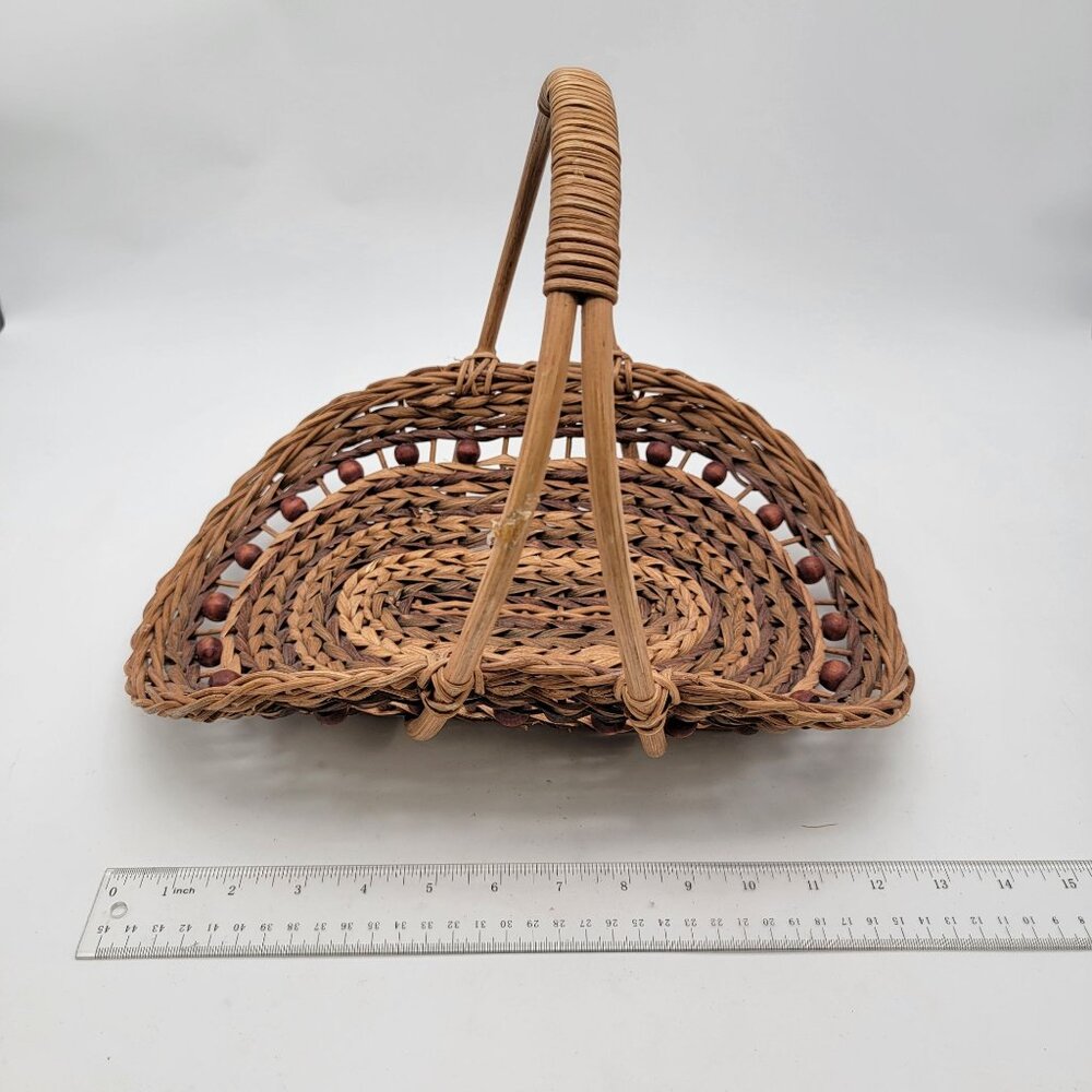 Vintage Wicker & Bead Decorative Basket With Handle - Picture 8 of 8
